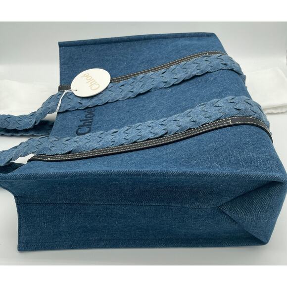 $2K BRAND NEW CHLOE LARGE WOODY DENIM SUMMER TOTE BAG NWT AUTHENTIC - Picture 12 of 16